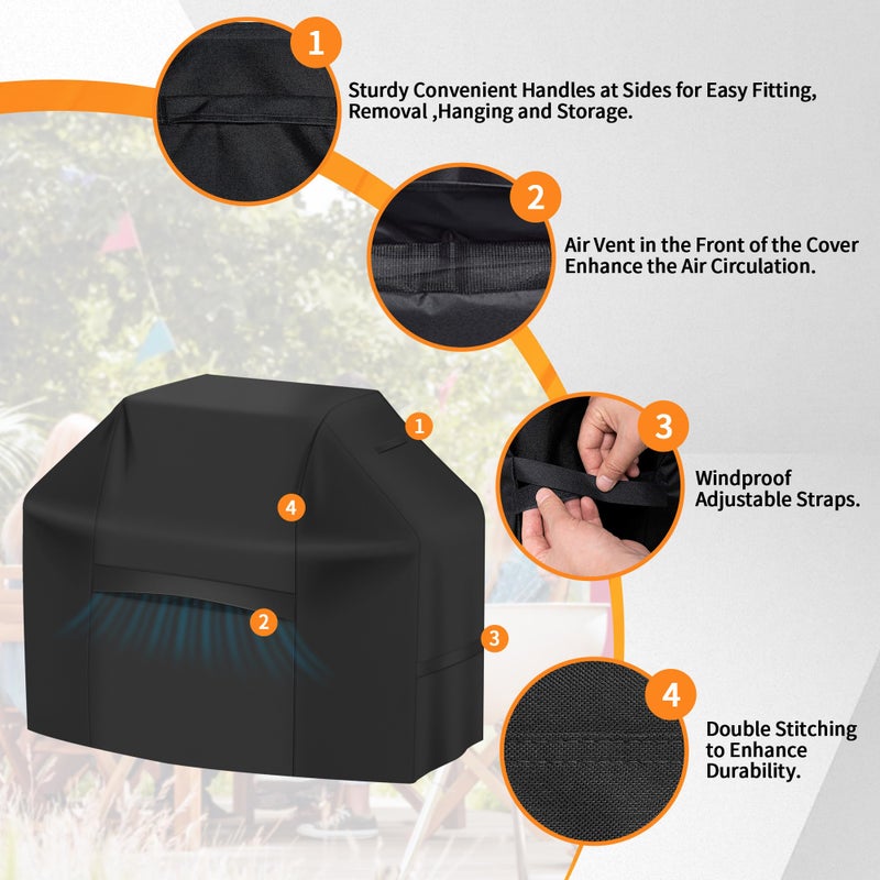 iCOVER Grill Cover 82 Inch, BBQ Grill Cover for Outdoor Grill, 600D Heavy-Duty Waterproof BBQ Cover, Large Barbecue Gas Grill Covers for Weber, Charbroil, Brinkmann, Nexgrill and More, Black - Image 4